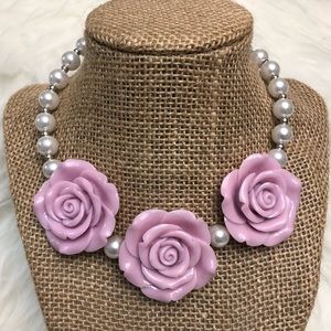 Little Girls Pink Rose & Pearl Statement Necklace
